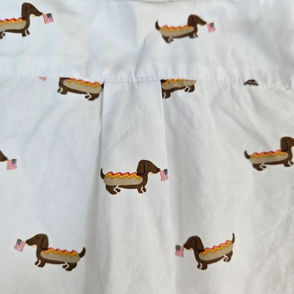Janie &‎ Jack Baby Boy White Hot Dog Flag Poplin Preppy Button Shirt 12-18Mo USA